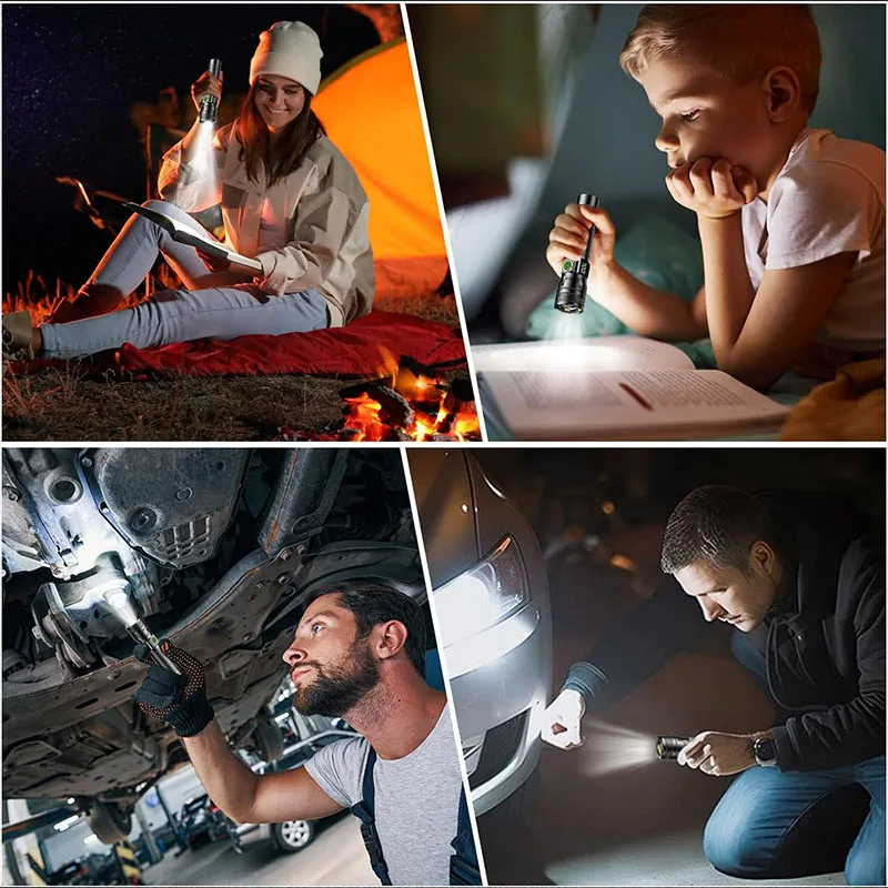 مصباح يدوي صغير محمول LED من الألومنيوم USB مصباح شعلة قابل لإعادة الشحن مدمج ببطارية 18650 ضوء عمل محمول للتخييم #6