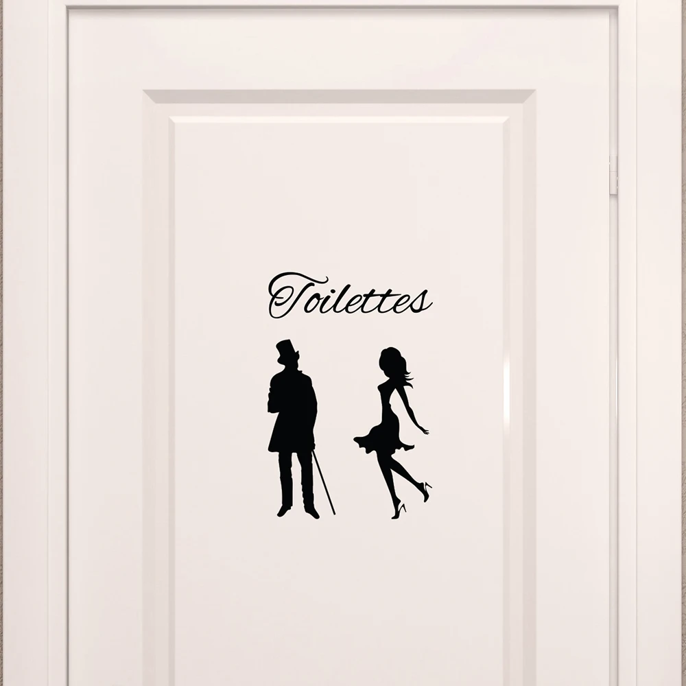 French Toilettes Toilet Man Woman Door Sticker Decal Bathroom WC Washroom Vinyl Home Decor