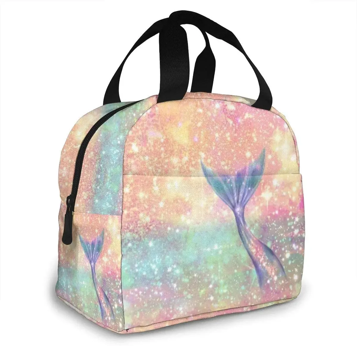 Glitter Pink Mermaid Lunch Bag for Women Girls Kids Insulated Picnic Pouch Thermal Cooler Tote Bento Meal Prep Cute  Box