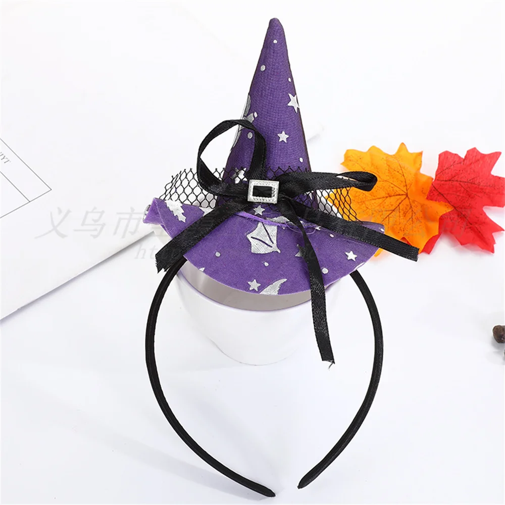 Cute Halloween Witch Headband for Women Girls Pumpkin Spider Web Skull Top Hat Hair Accessories Holiday Party Dress Up Props