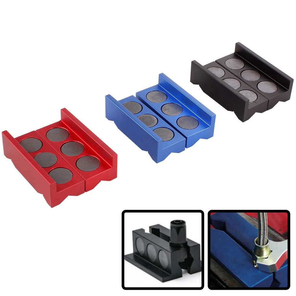 ​Aluminum Vise Jaw Clamp Block Tools Insert Pad Multi-Purpose Magnetic Jaw Covers for Holding AN Fitting Adapter