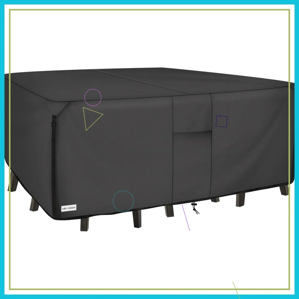 

Heavy Duty Patio Furniture Cover Rectangle 900D Waterproof, 109"W x 84"D x 28"H Black