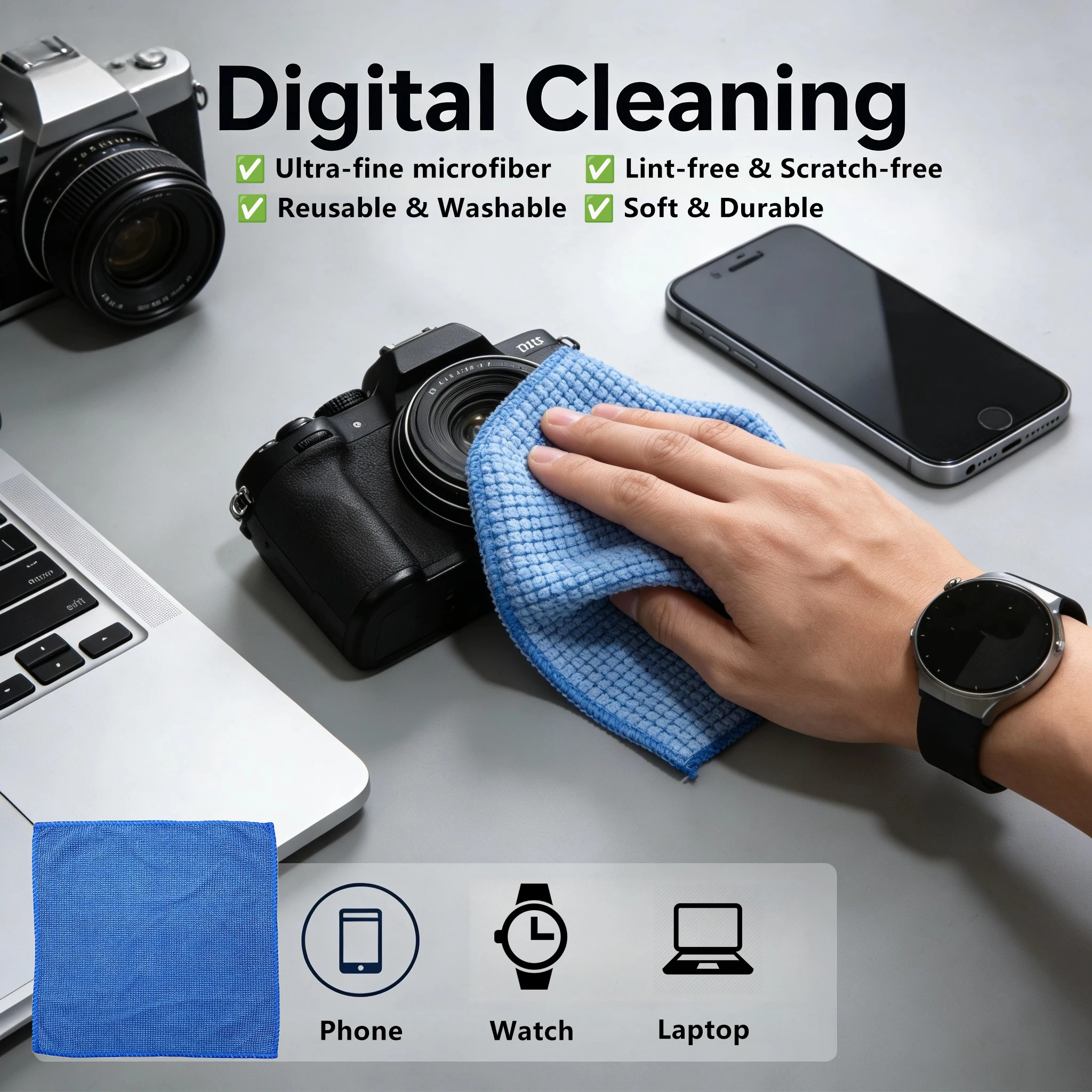Premium Microfiber Screen Cleaning Cloth Soft Lint-Free Scratch-Free Reusable Washable for Mobile Phone Laptop Tablet Smart Wat