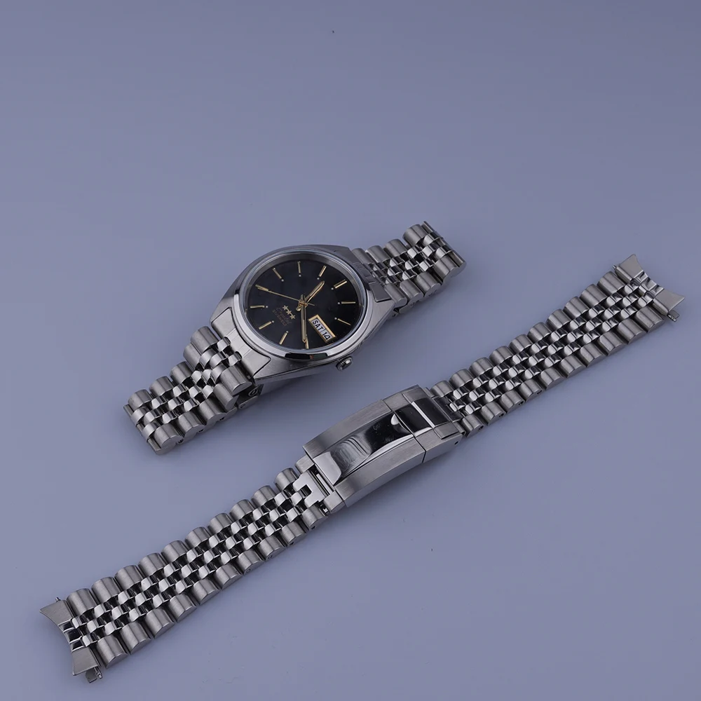 

Rolamy 19mm Watchband For Orient Tri Star FAB00009P9 FAB00006B9 FAB0500CC Hollow Curved End Solid Screw Links Jubilee strap