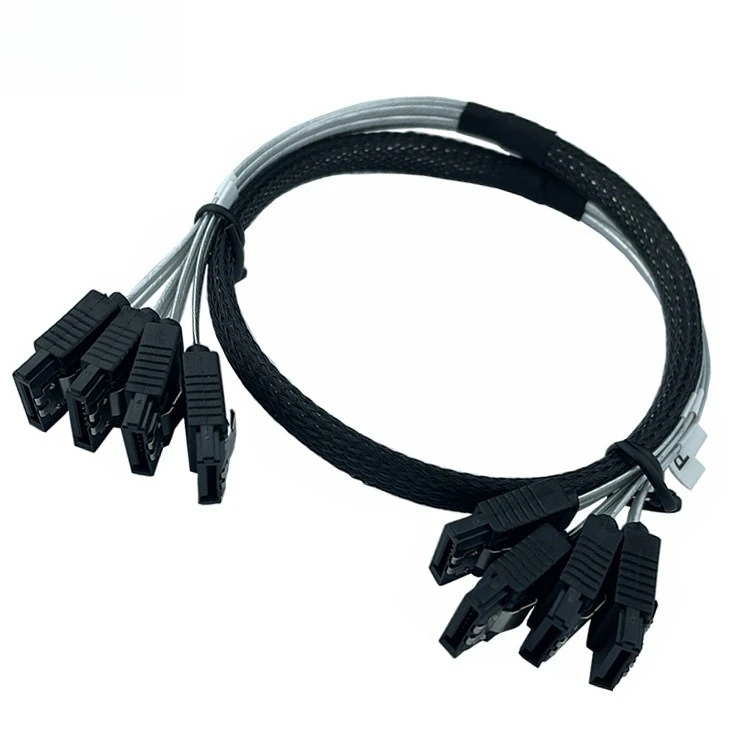 كابل SAS فضي صغير 4 SATA إلى 4 SATA 3.0 7P مع علبة كمبيوتر شبكية مضفرة طول كابل خادم القرص الصلب اختياري 0.5 متر 1 متر