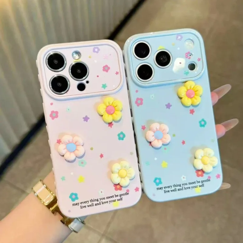 Cute 3D Colorful Flowers Dopamine Phone Case For iPhone 17 18 Pro Max 16 15 Plus 14 13 12 11 Pro Max Shockproof Soft Back Cover