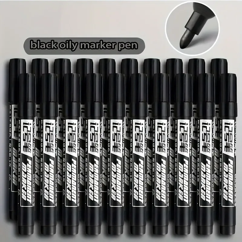 قلم تحديد دائم كبير، 30 عبوة، حبر أسود مقاوم للماء، لوازم فنية ومكتبية سريعة الجفاف تعتمد على الزيت