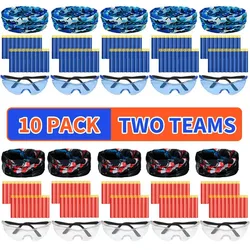 Party Supplies Compatible for Nerf 10 Kids Pack Boys Birthday Party Guns War Decorations,Face Mask Tactical Glasses 200 Bullets