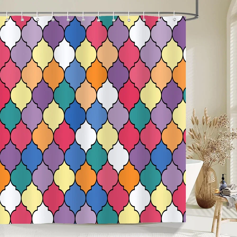 Rainbow Colorful Shower Curtain Bathroom Bathtub Art Geometric Stripe Waterproof Polyester Bath Curtain Home Decor with Hooks