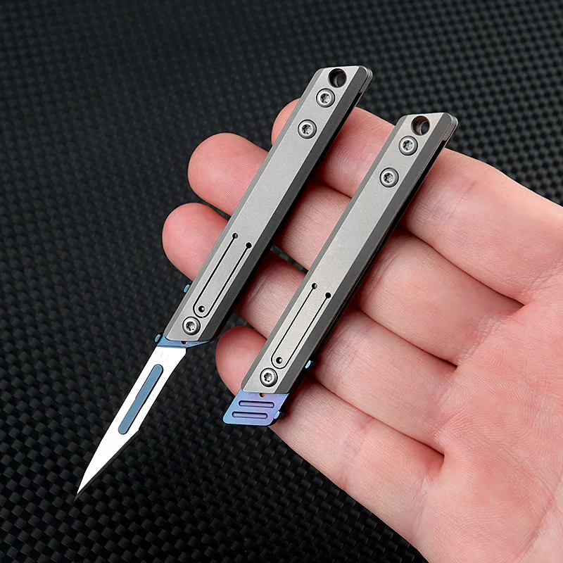 Titanium Alloy Mini Utility Knife Quick Open Scalpel Knife Keychain Pocket Folding Knife Selfdefense Tool Replaceable NO.11 Blad