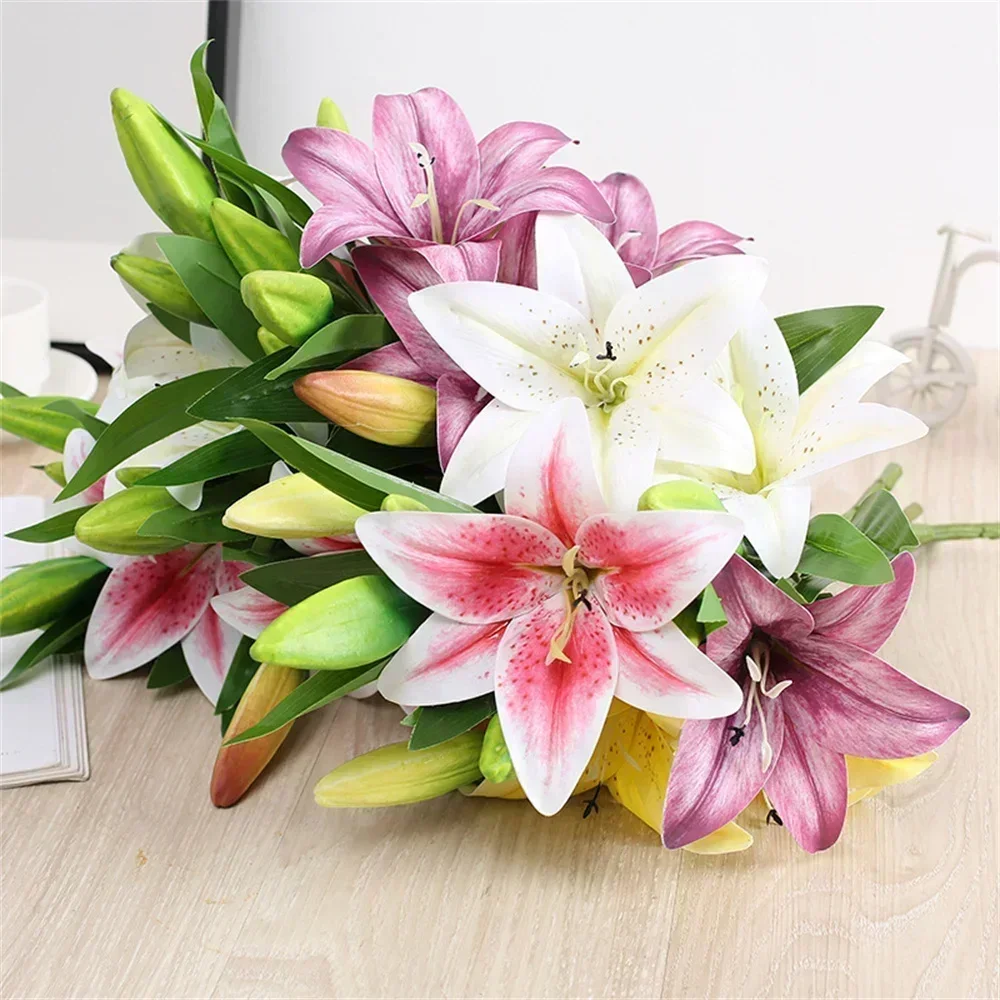 41cm Artificial Flowers Wedding Bouquet Single Lily Flower Two Flowers One Bud Branch Home Garden Decor dia de la madre  flores