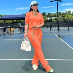 Autumn Winter Knitting Casual Tracksuit for Women Two Piece Set Sportwear Striped Sweater Top and Wide Leg Pants Jogging Femme