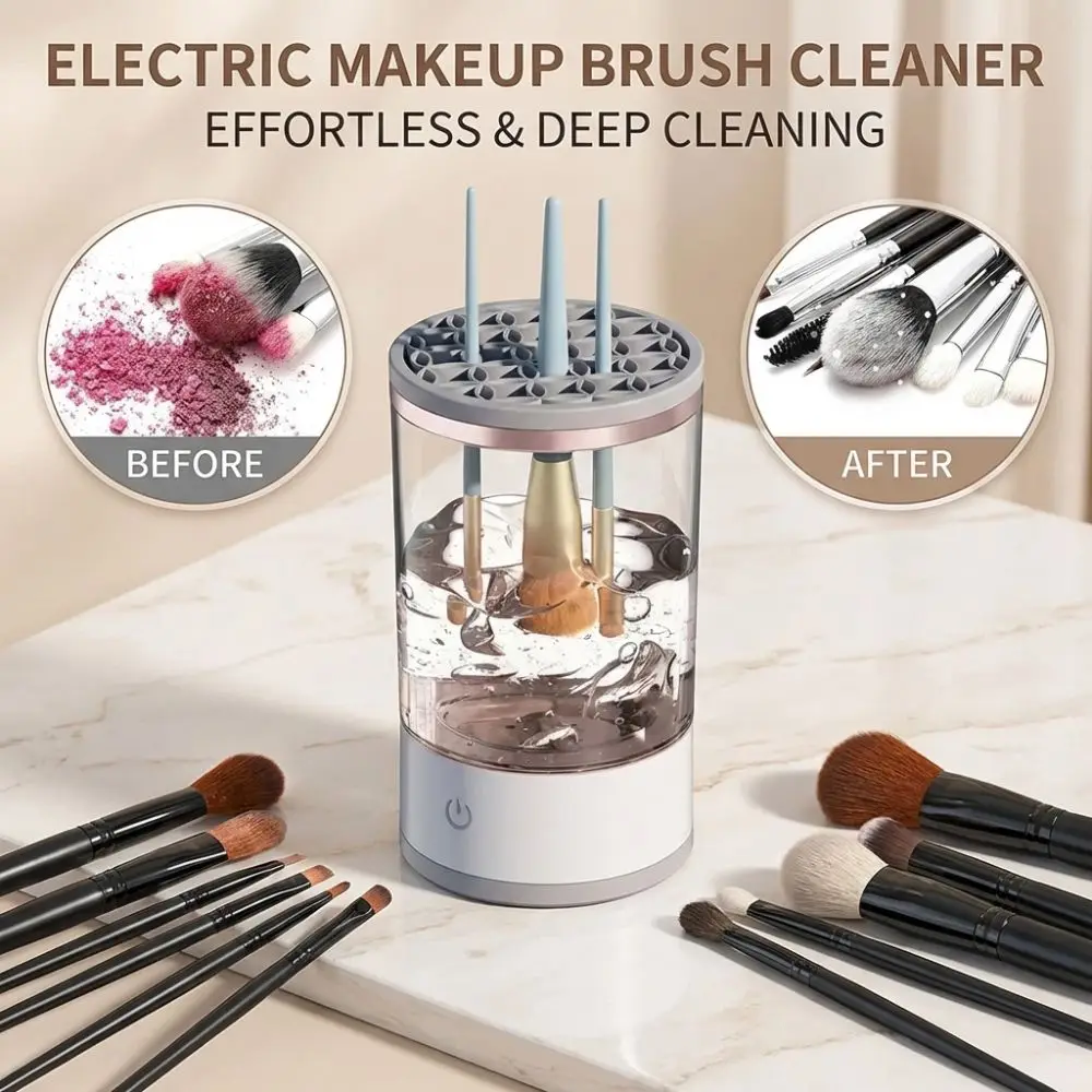 

New USB Electric Makeup Brush Cleaner 3 in 1 Quick Dry Lazy Cleaning Brush Washer Portable Automatic Makeup Brushes Drying Rack