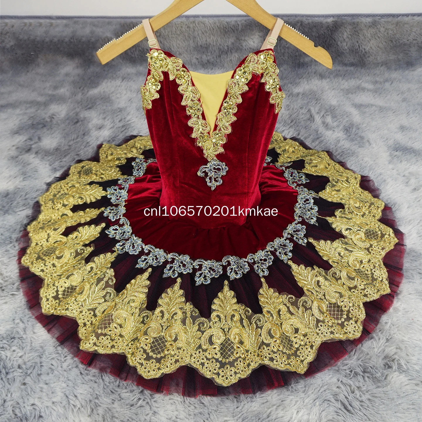 New Custom Size Ballet Tutu Performance Dress Red Gold Rhinestone Vintage Vine Embroidery Red Black Contrast Multi-layer Glitter
