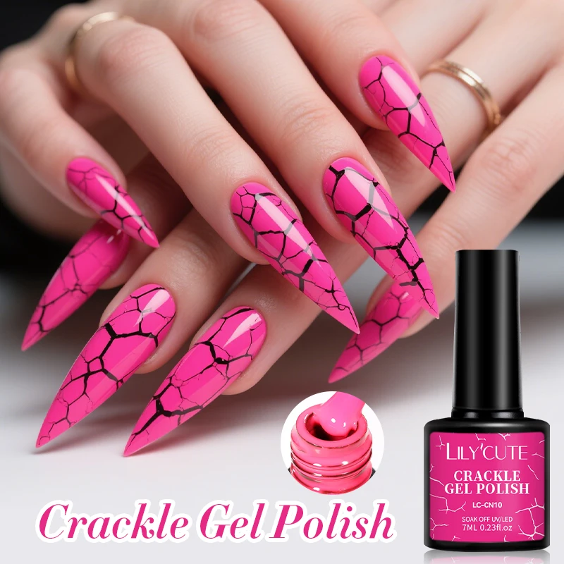 LILYCUTE 7 ml fluoreszierender Crackle Gel-Nagellack Neon Hybrid Natural Dry DIY Semi Permanent Soak Off Design Nail Art Lack