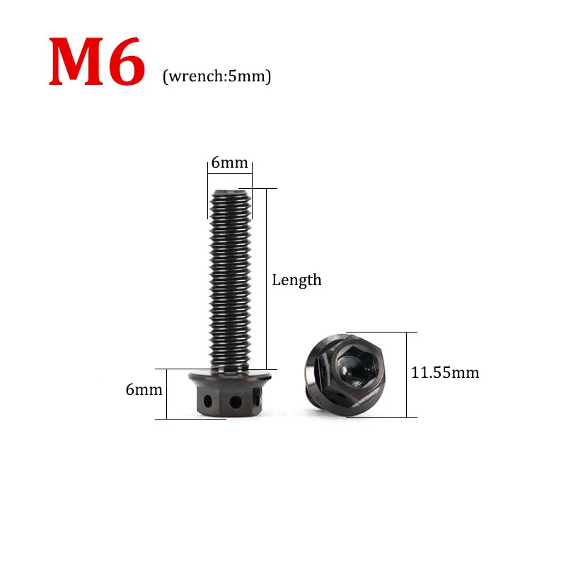 1pc Titanium Bolt M6 M8 M10x 10 15 20 25 30 35 40 45~90mm Flange Inner Outer Hexagon Head Screws for Motorcycle Brake Calipers