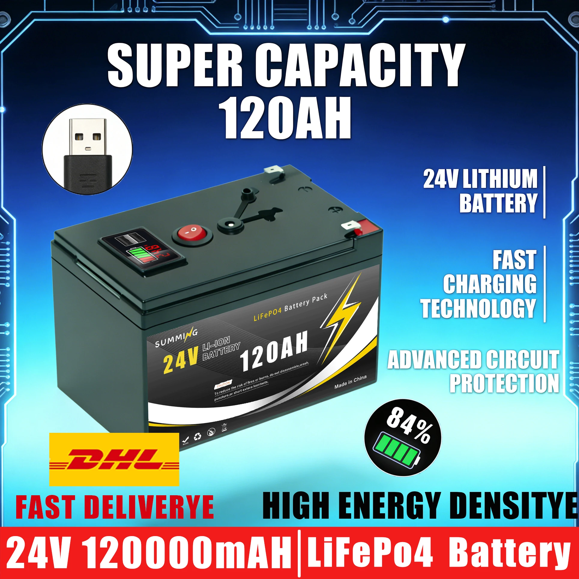 

High-Cycle Lithium Battery 24V 120Ah LiFePO4 Deep Cycle Battery Lron Phosphate Battery, Ideal for Off-Grid️SolarCamping&RV