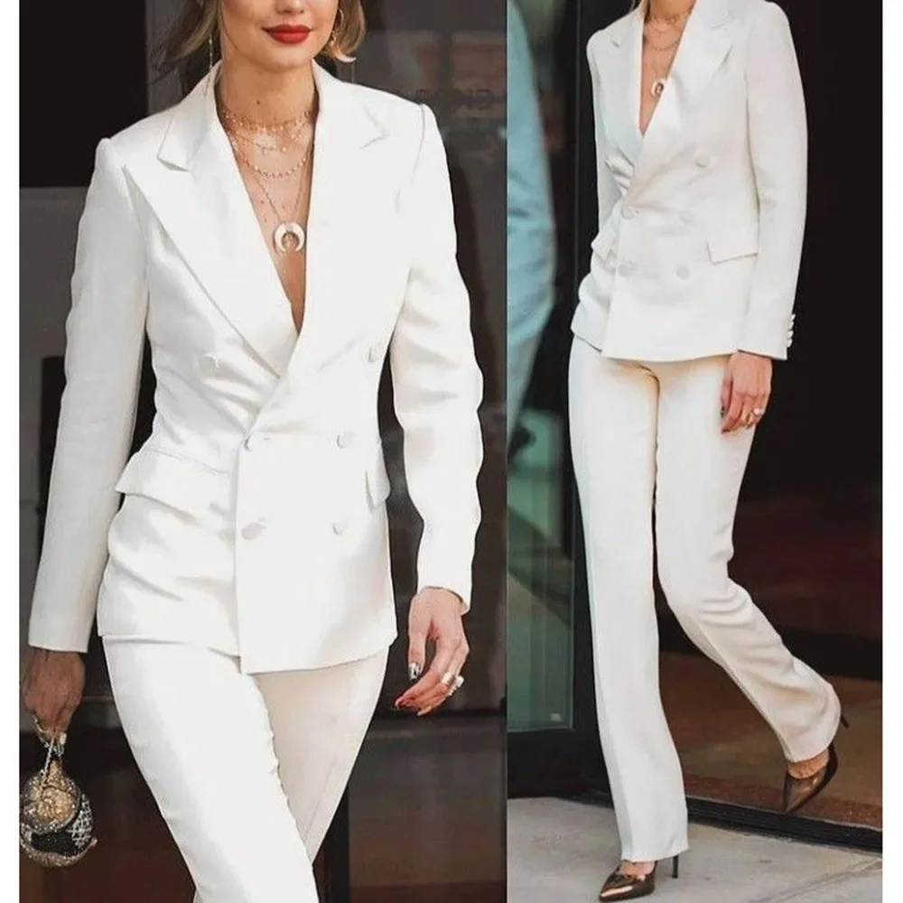 Abito da donna bianco doppio bottone giacca a due pezzi pantaloni blazer set slim fit elegante abbigliamento femminile da donna da ufficio di lusso