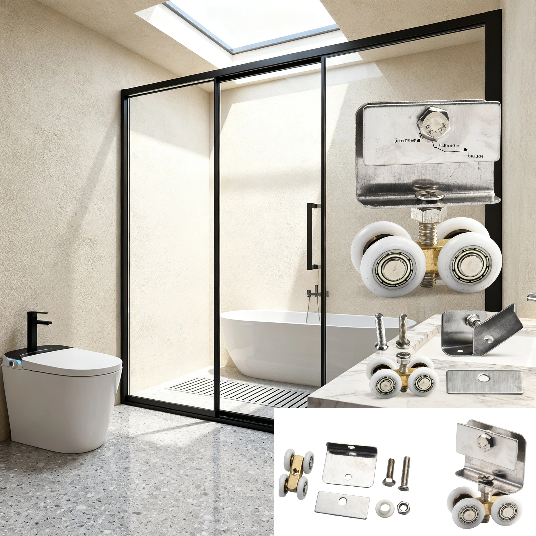 

1 упаковка, медный четырехколесный подвесной ролик для душевой комнаты, подходит для раздвижных дверей в ванной комнате, запасные части для домашнего оборудования