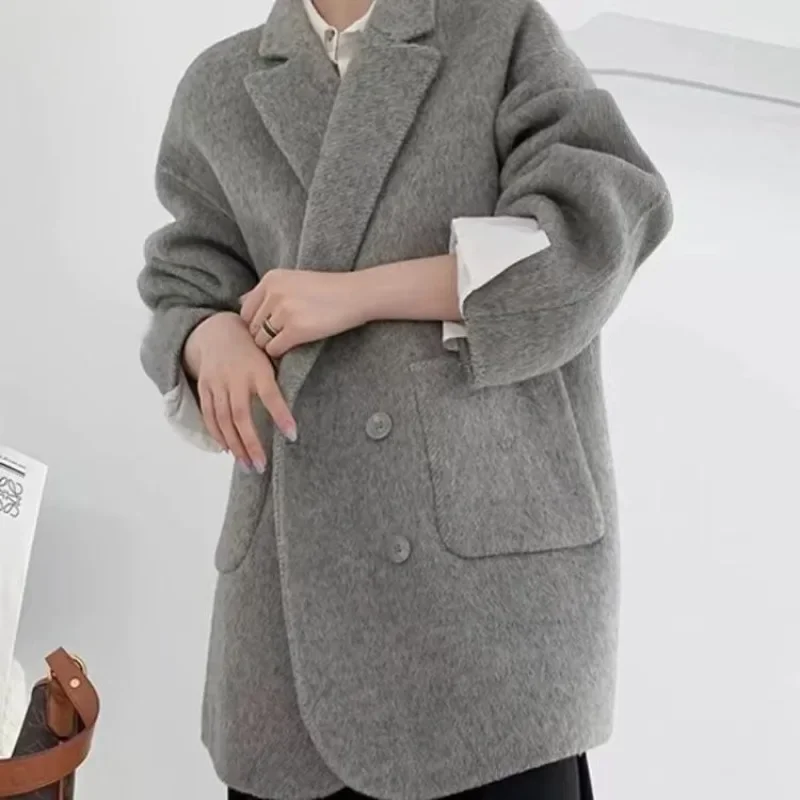 Hand-sewn Double-sided Coat Women\'s Autumn and Winter Long Wool Hand Loose High-grade Wool Overcoat  Women\'s Clothing Simple