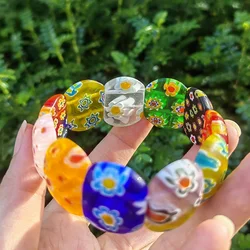 1 PCS Fashion Millefiori Glass Muran Floral Ellipse Lampwork Colour Flower Bracelet For Women Party Gift Cheap Items