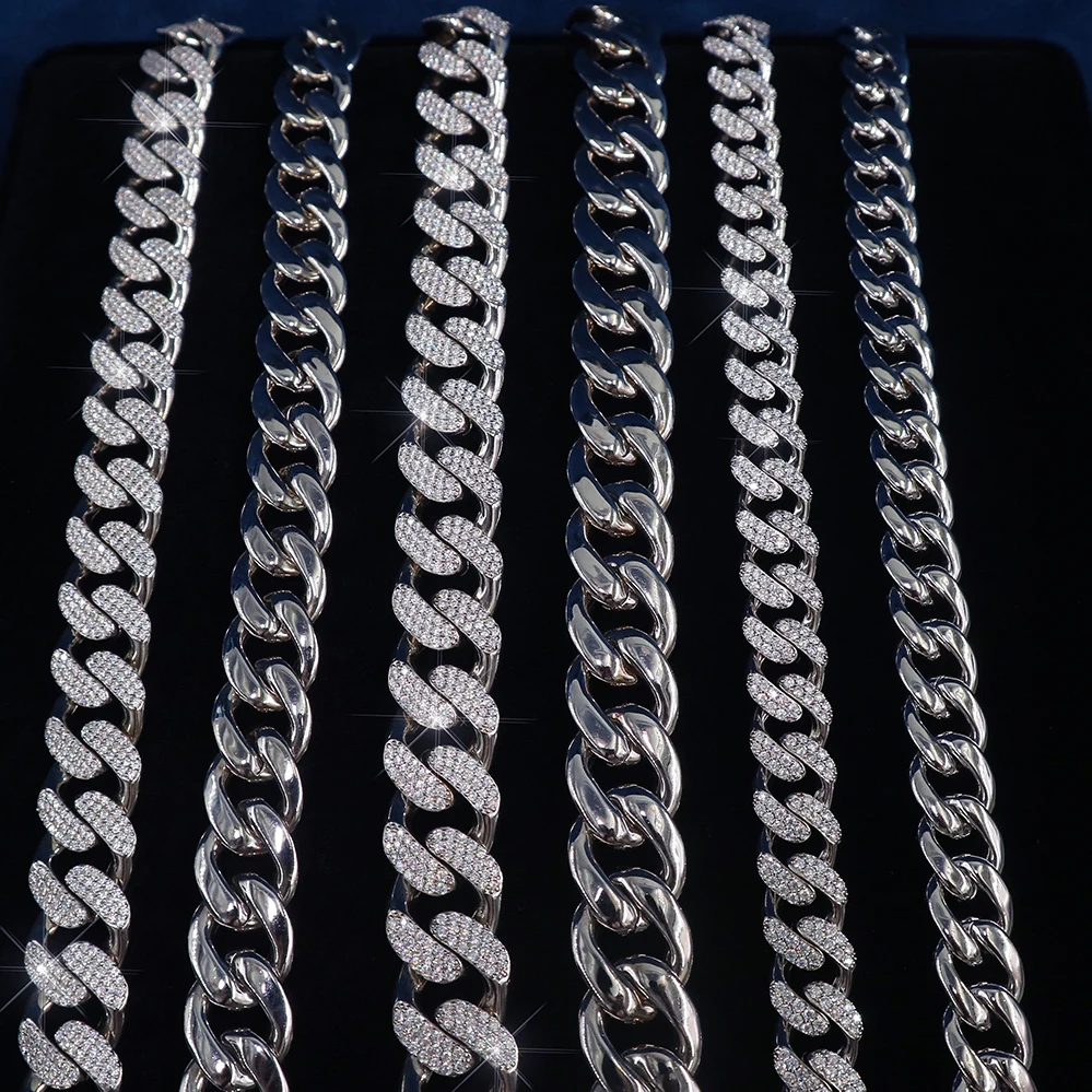 Hiphop 8mm 10mm Miami Cuban Link Chain 925 Sterling Silver Iced Out Custom Moissanite Cuban Link Chain