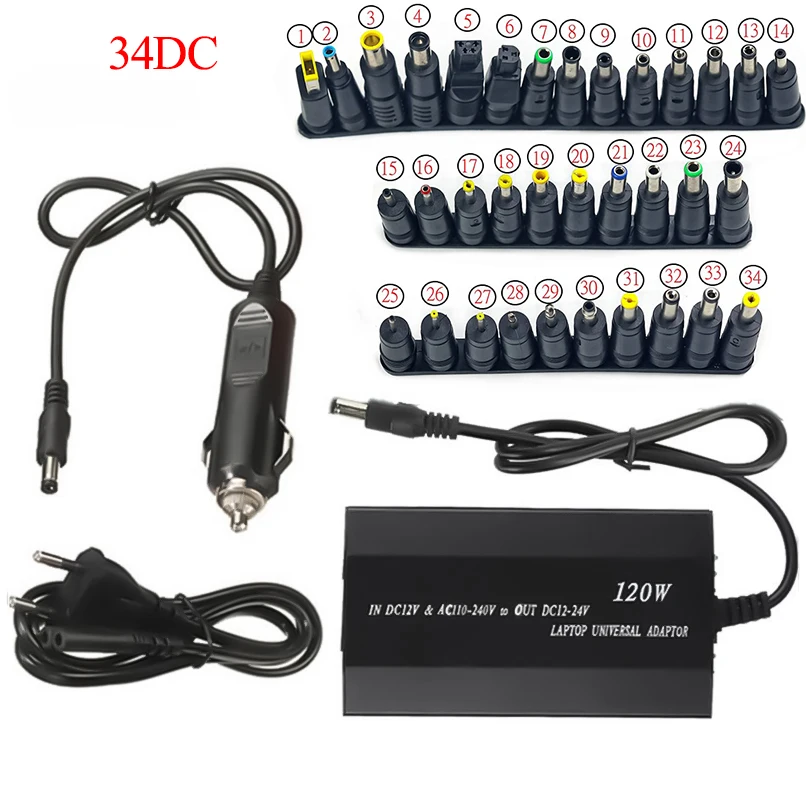 Adjustable 120W 220v 110v to 12V 15V 16V 18V 19V 20V 22V 24V Car Charger Universal AC DC Power Adapter Supply Usb Notebook