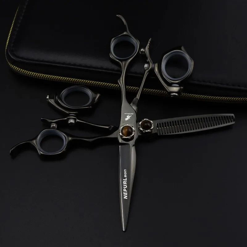 NEPURLson 6.0inch 360-degree rotating handle hair scissors made of JP440C, hand-polished, right-handed design, for hair salons