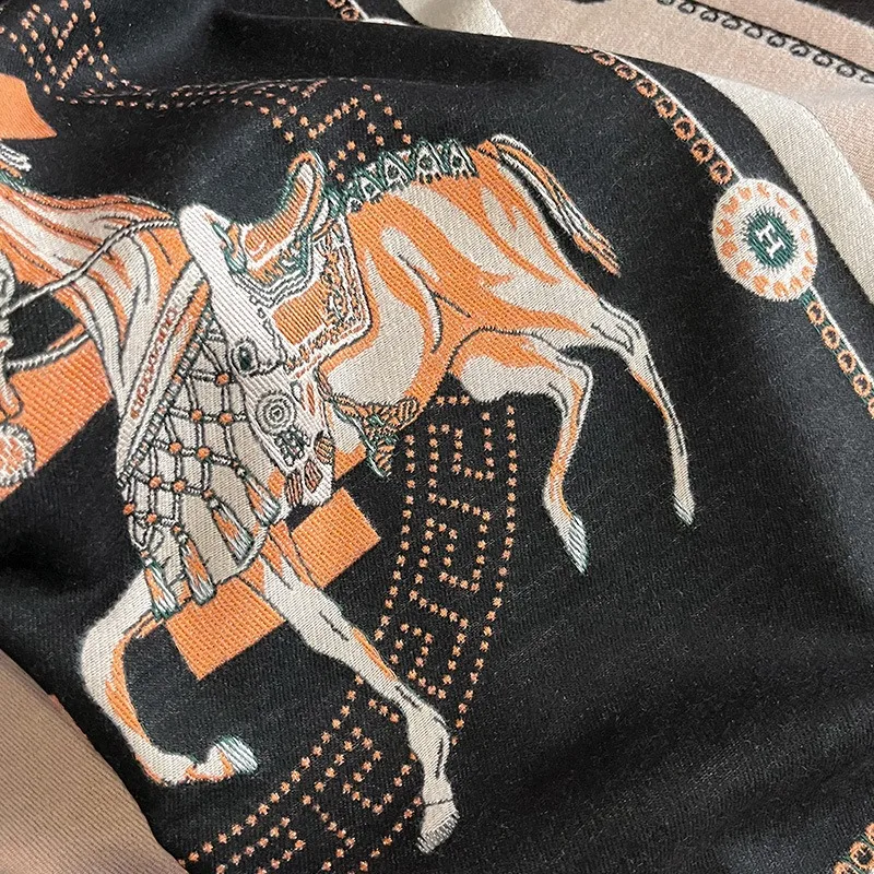 Luxury Winter Faux Cashmere Scarf Women 2025 fashionable Little horse thickened European and American warm Shawl image 5