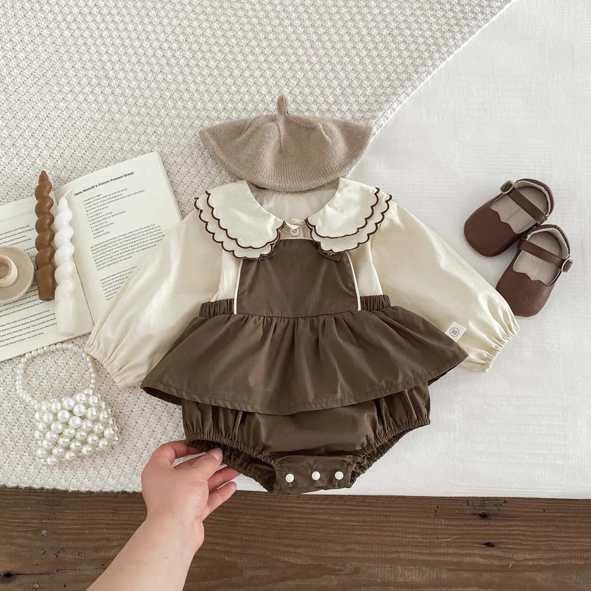 8761 Baby Clothing Set Spring 2024 New Girl's Suit Sleeveless Suspenders Skirt Short+Doll Collar Shirt Sweet Two Piece Suit