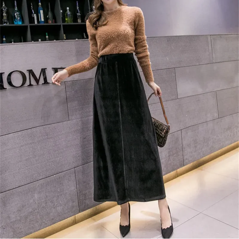2026 Autunm and Winter women long maxi velvet skrits.office lady fashion Spring elegant velour skirts plus size m-6XL robe femme