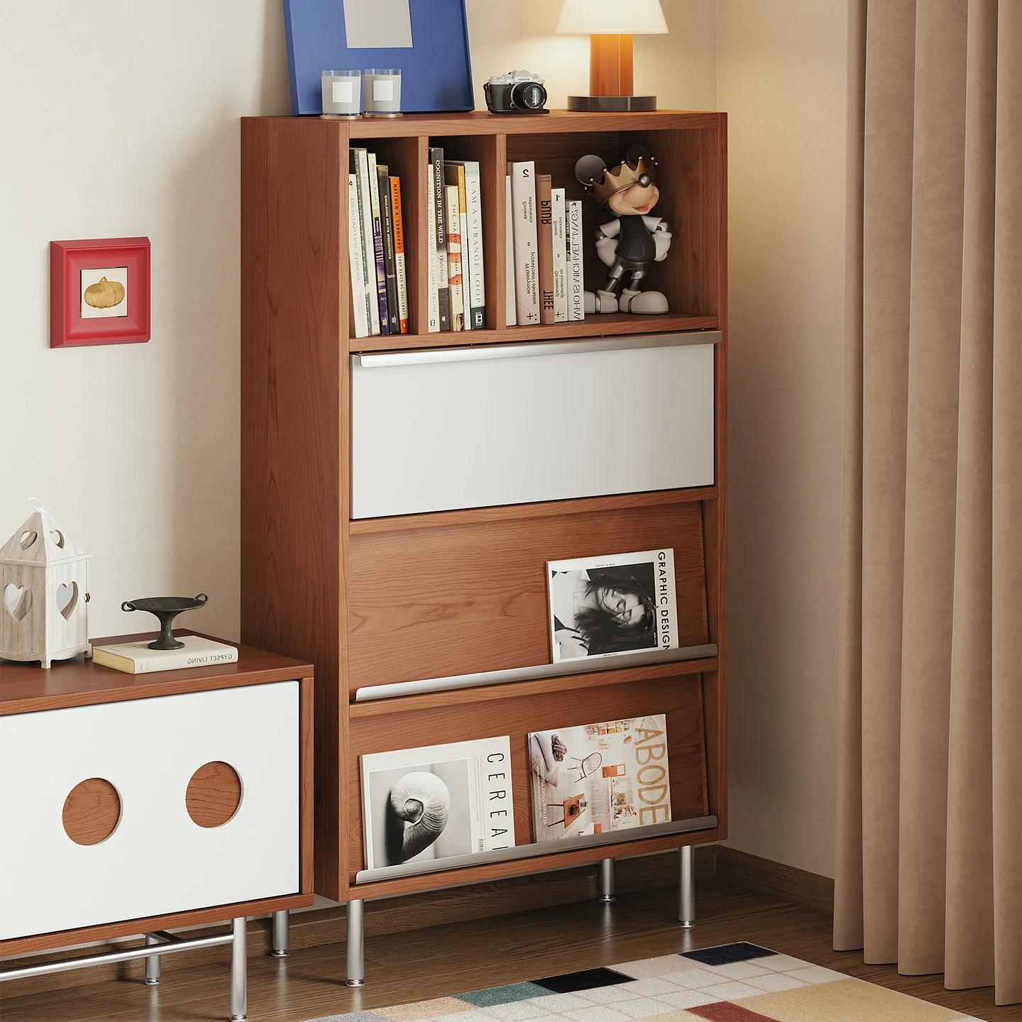 Mittelalterlicher TV-Seitenschrank, Wohnzimmer-Aufbewahrungsschrank, vom Boden bis zur Decke reichendes Bücherregal