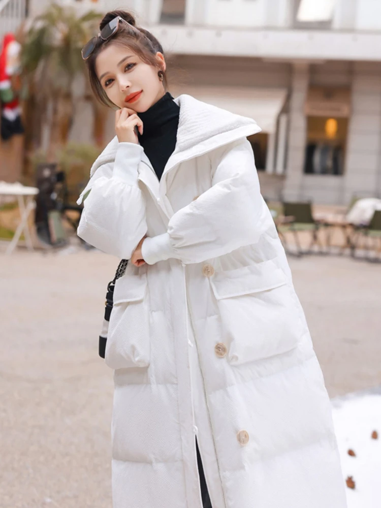 Winter Mid-length Parka Women Oversized Down Cotton Padded Jacket Korean Fashion Coat Thick Warm Lace-up Pockets Outerwear