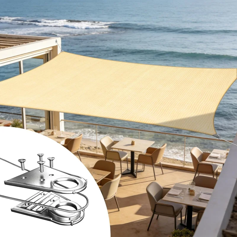 

2026 New：Heavy Duty 22' x 24' Beige Shade Rectangle Shade Sail, Ring Canopy Awning Shades Patio Carport