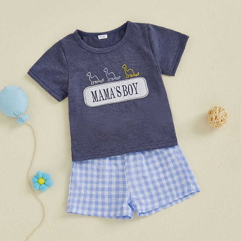 Casual outfits voor peuterjongens, T-shirt met korte mouwen en short met elastische taille, set met borduurdetail voor zomerkleding