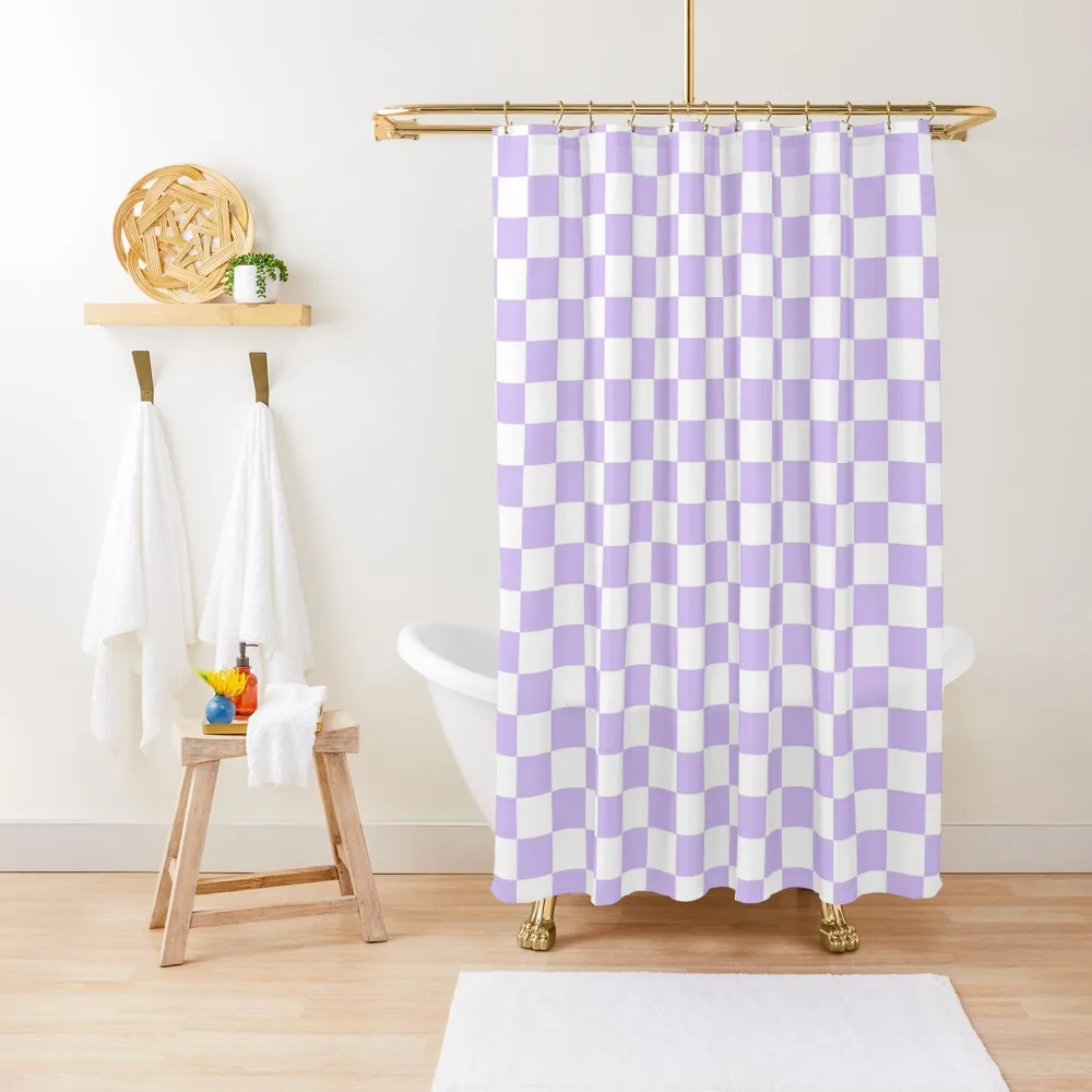 Pastel Purple and White Checker Pattern Shower Curtain Curtains