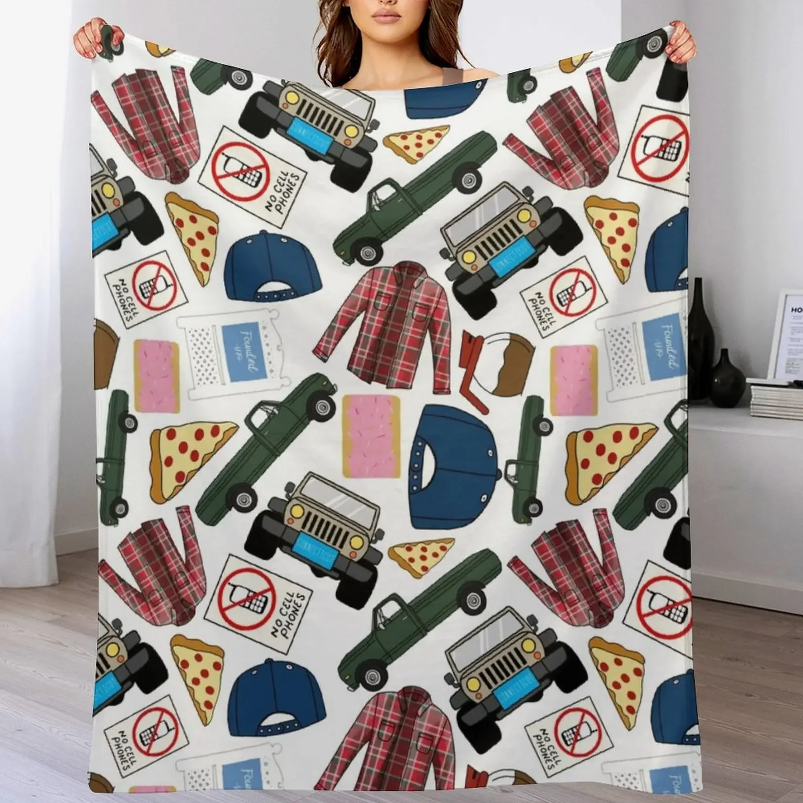 

Luke Lorelai Fan Pattern Icons All Over Print White Pack Throw Blanket Warm Comfortable Blanket Gift for Parents Friends