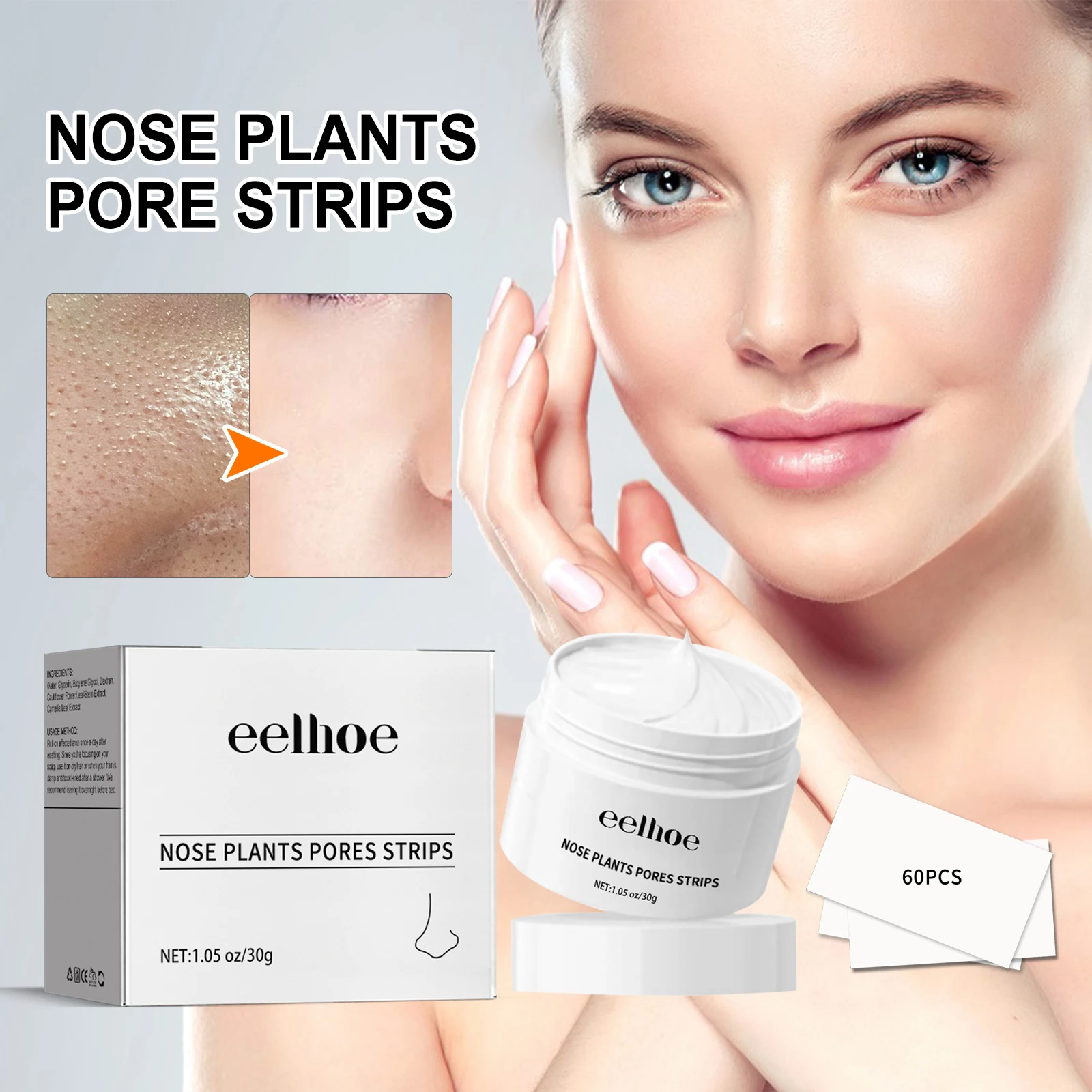 EELHOE Blackhead Removal Cleansing Cream Repair Pore Exfoliation Deep Cleansing Skin Grease Acne Rip-Off Nasal Strip Mask