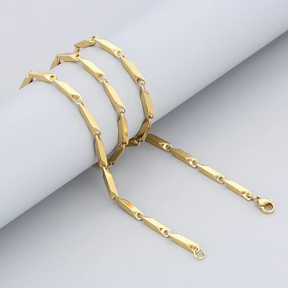 Punk Irregular Link Chain Necklace Wholesale 3mm Gold Color Stainless Steel Chains For Women Men Fashion Party Jewelry Gift 2024