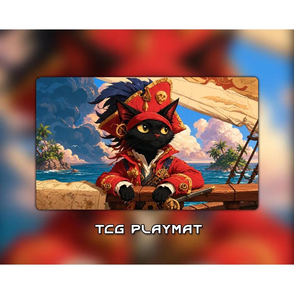 Playmat,TCG Playmat, Trading Card Game Mat, Commander EDH Gaming Mat, Gamer Gift,Pirate Black Cat alfombrillas para escritorio