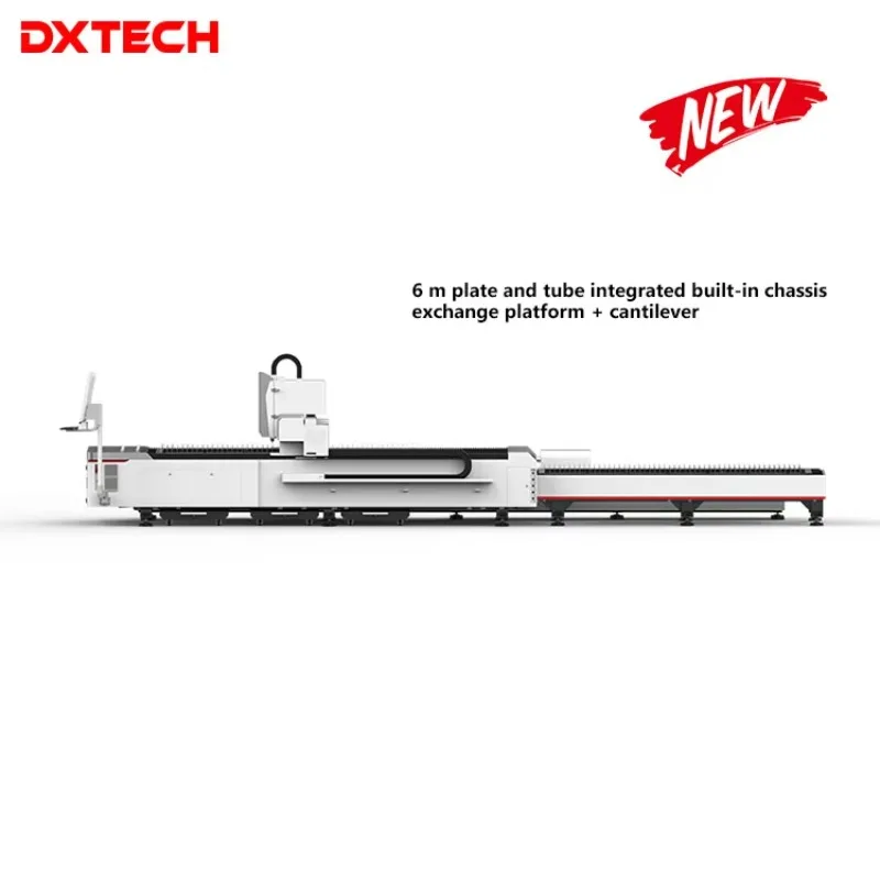 DXTECH 6 M آلات القطع بليزر الألياف والألواح والألياف للصفائح المعدنية المصنوعة من الألومنيوم مع سعر منصة التبادل مضخة سرير حديدية 1000 وات
