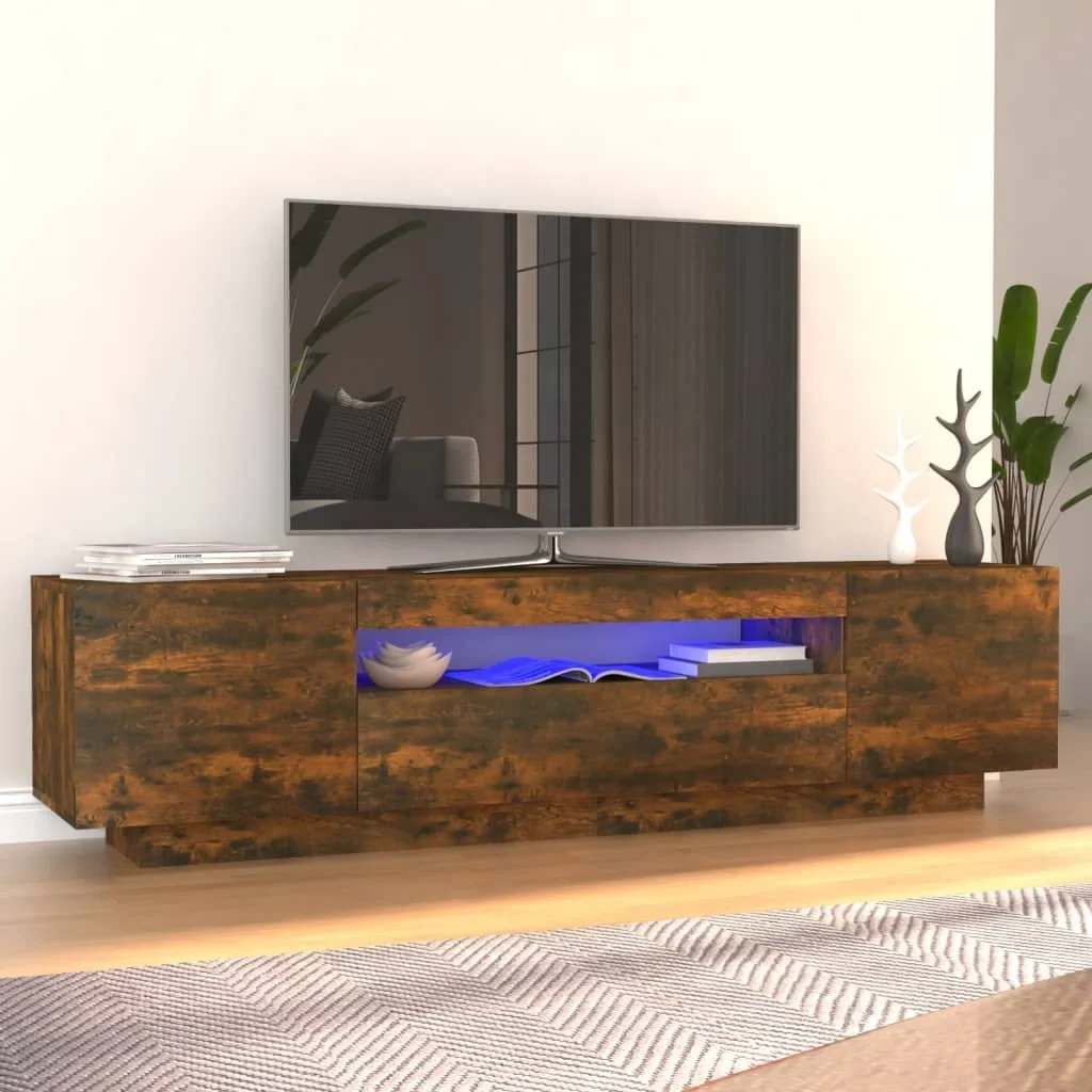 TV-Schrank mit LED-Leuchten geräucherte Eiche 160x35x40 cm
