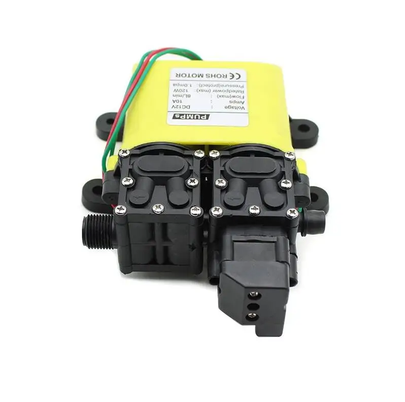 Imagem -03 - Grande Fluxo Duplo Cabeça Diafragma Bomba de Água com Cobre Conector Lavadora do Carro Pulverizador Esterilizador 12v 120w 8l por Min