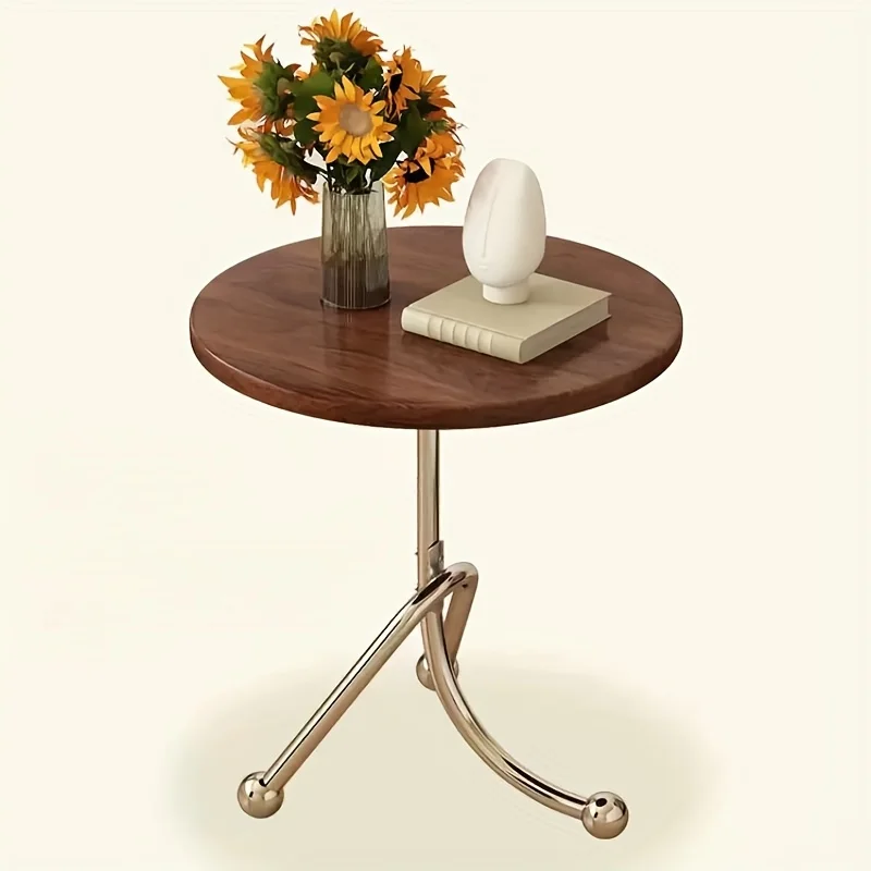 Circular Coffee Table with Retro Style, Space Saving Design, Adjustable Height, Movable Casters, Living Room Coffee Table