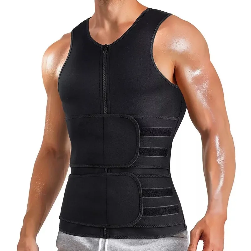 Men's Double Belt Vest Shapewear High Elastic Tummy Control Fitness Compression Sweating Rubber Corset Waist Sports Waist Belt