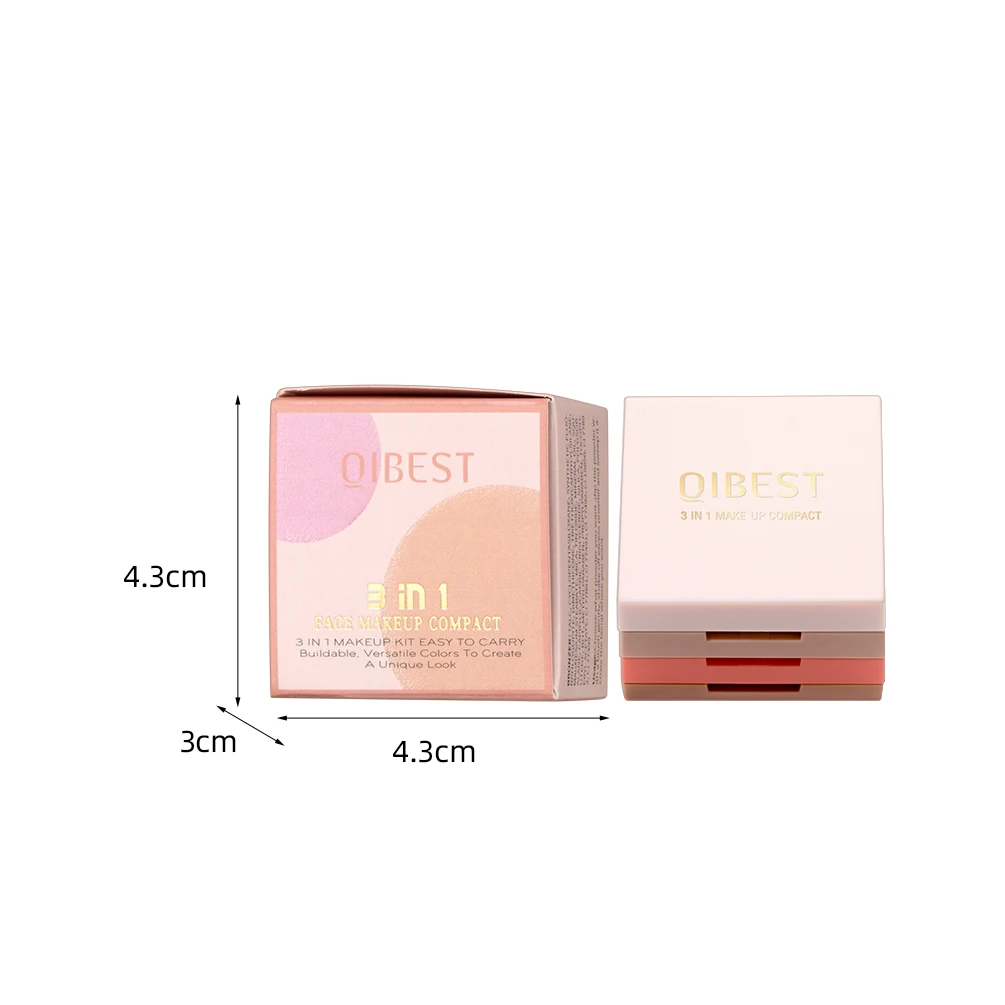 Qibest-輪郭のハイライトチーク、コンパクトなブロンザーパウダーパレット、長持ちするフェイスメイクチーク、3 in 1