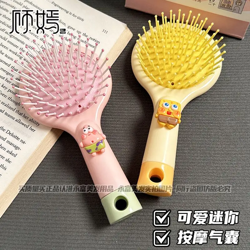 Cute SpongeBob SquarePants Patrick Star 2-in-1 Air Cushion Comb Cute Portable Mini Handheld Massage Air Cushion Comb Mirror