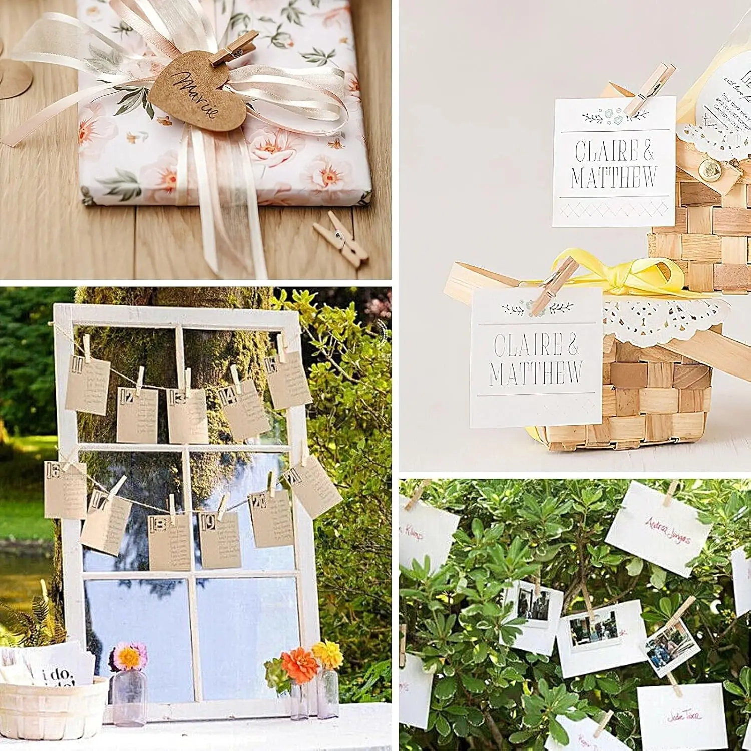 100 قطعة مشابك غسيل خشبية متعددة الوظائف قابلة لإعادة الاستخدام مقاطع خشبية صغيرة مع خيوط الجوت لجدار الصور والحرف اليدوية #6