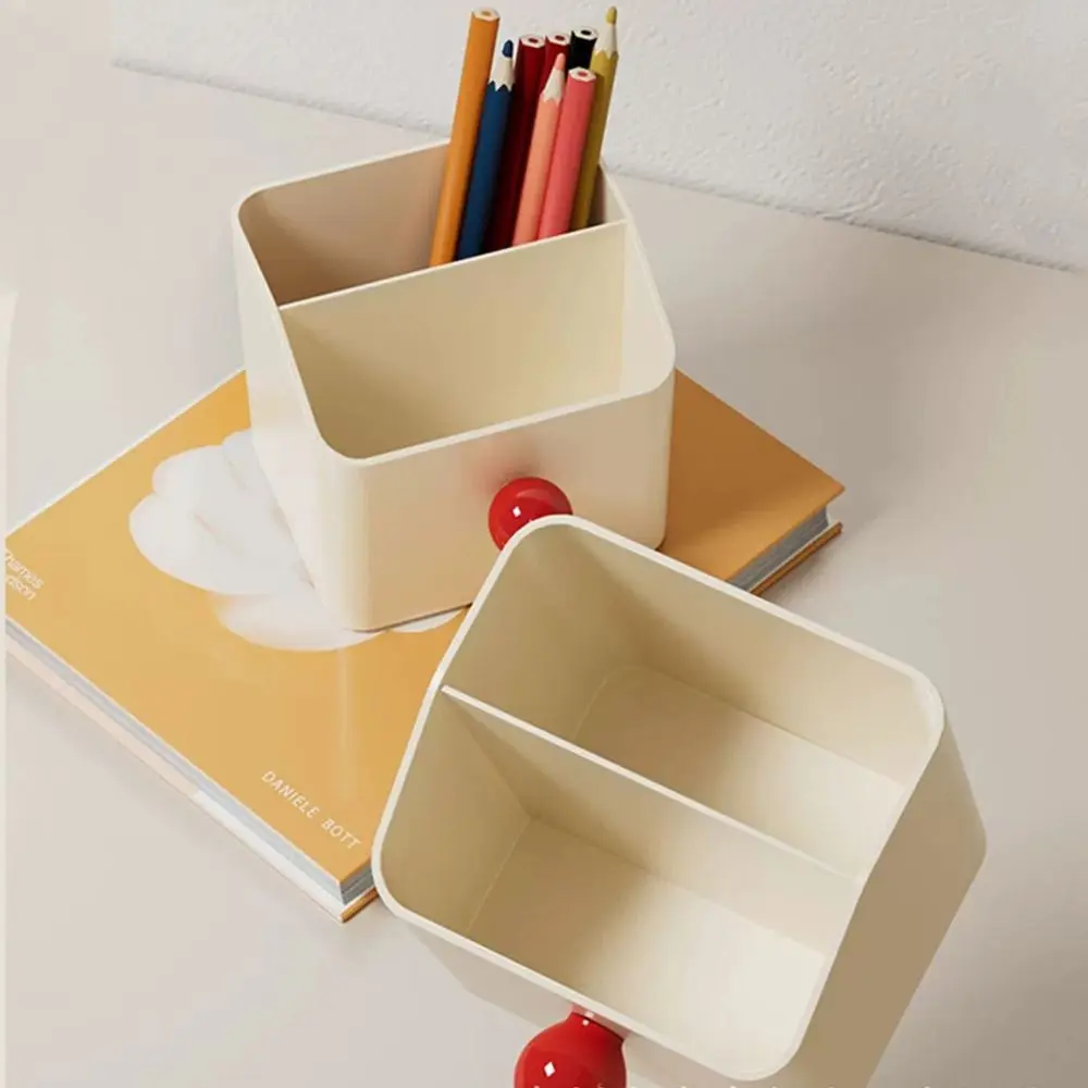 

Creative Makeup Brush Holder Cute Large Capacity Simplicity Office Organizer 3 Grid Cream Style Makeup Brush Storage Bucket