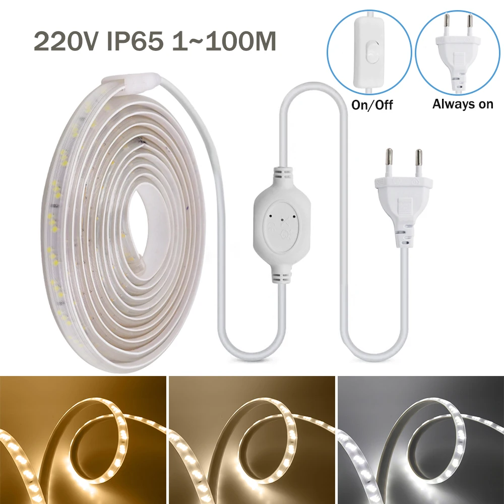 2835 Curved Design LED Strip Light 220V EU Plug 1M Cut IP65 Waterproof Flexible LED Ribbon for Outdoor Garden Home Lighting